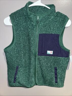 Cat & Jack Dark Green Sherpa Vest with Navy Chest Pocket